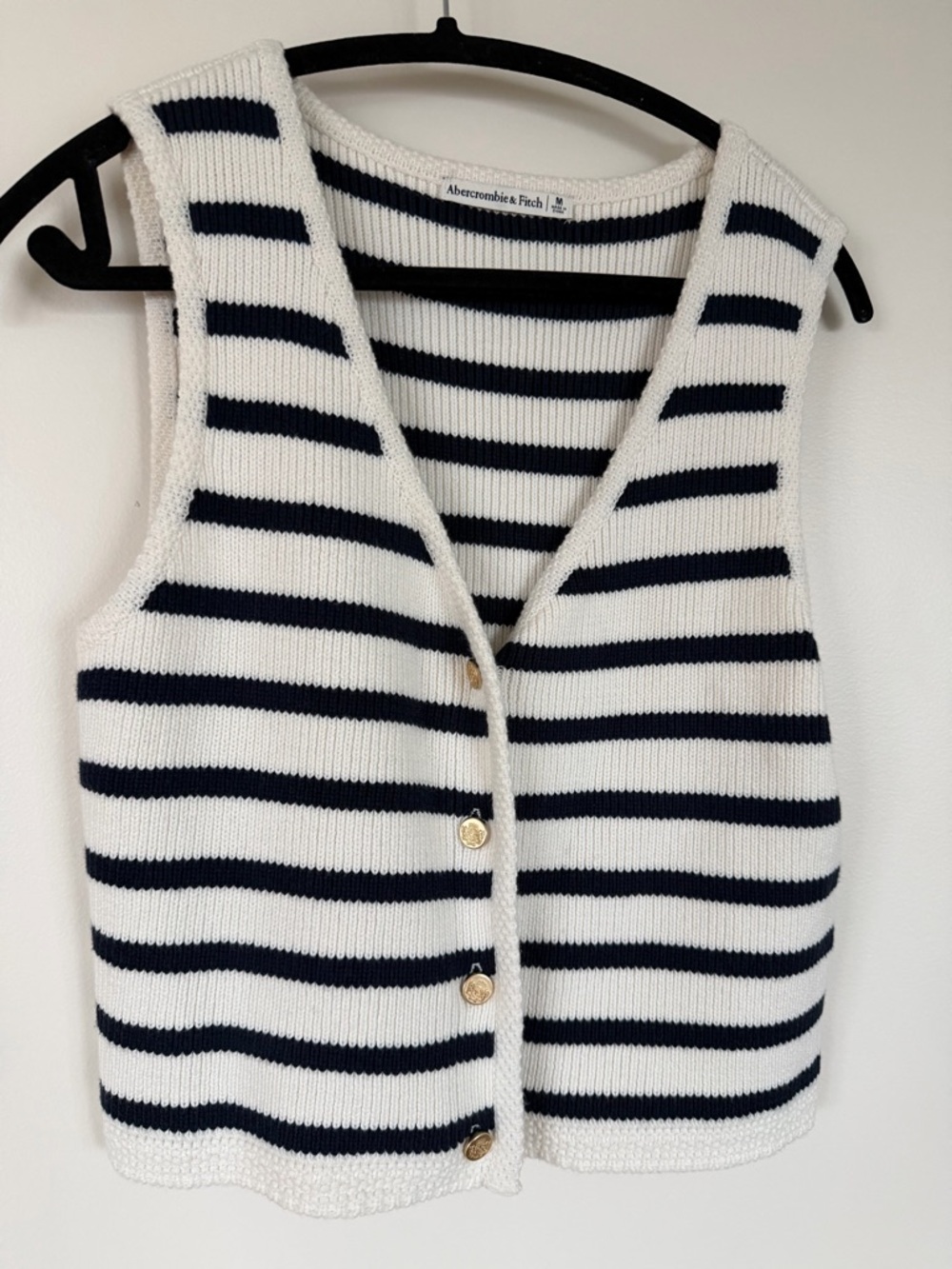Abercrombie & Fitch Navy and White Striped Knit Top